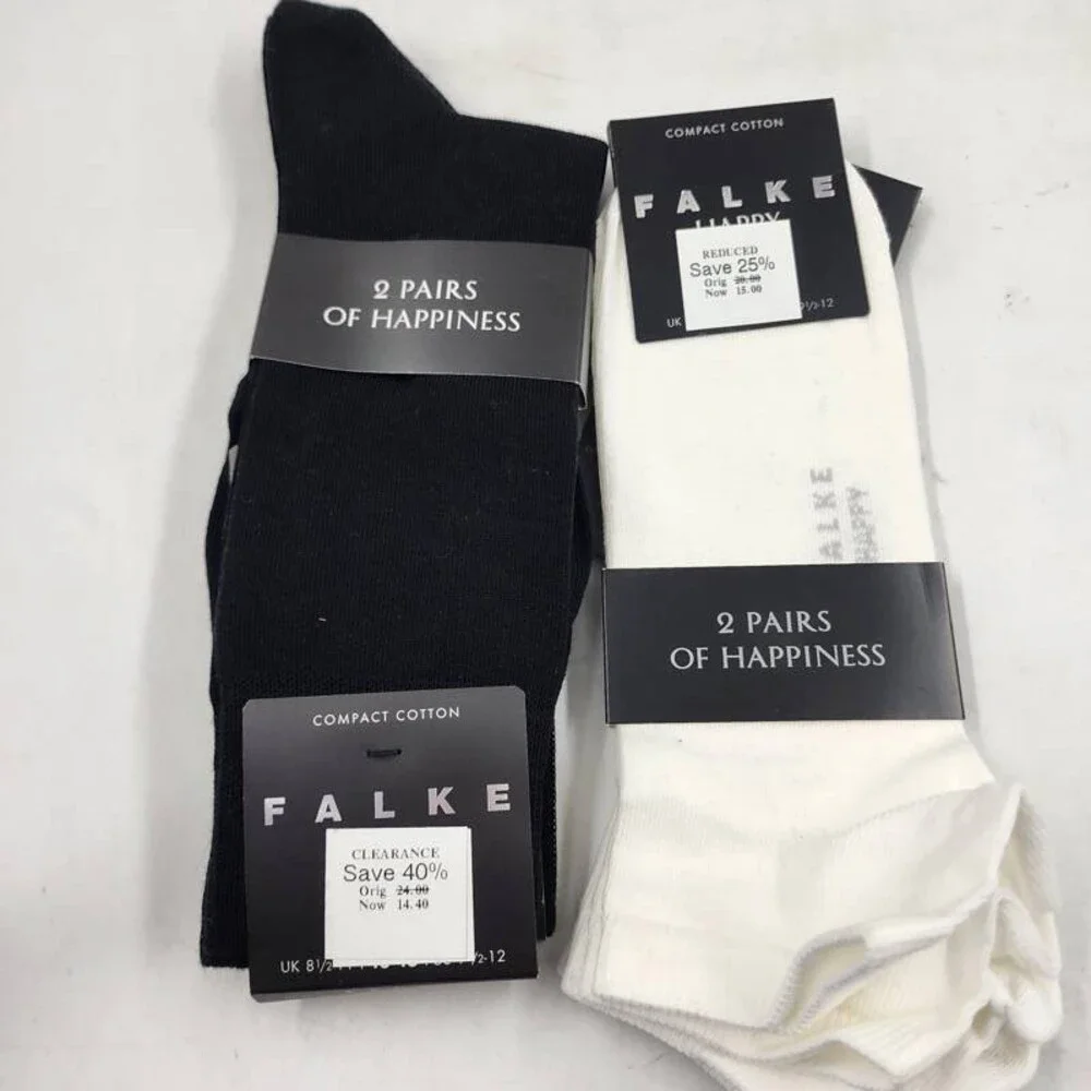 Falke 4 Pairs Happy Sneaker/Crew Socks Men's US 9.5-12/EU 43-46 Black/White